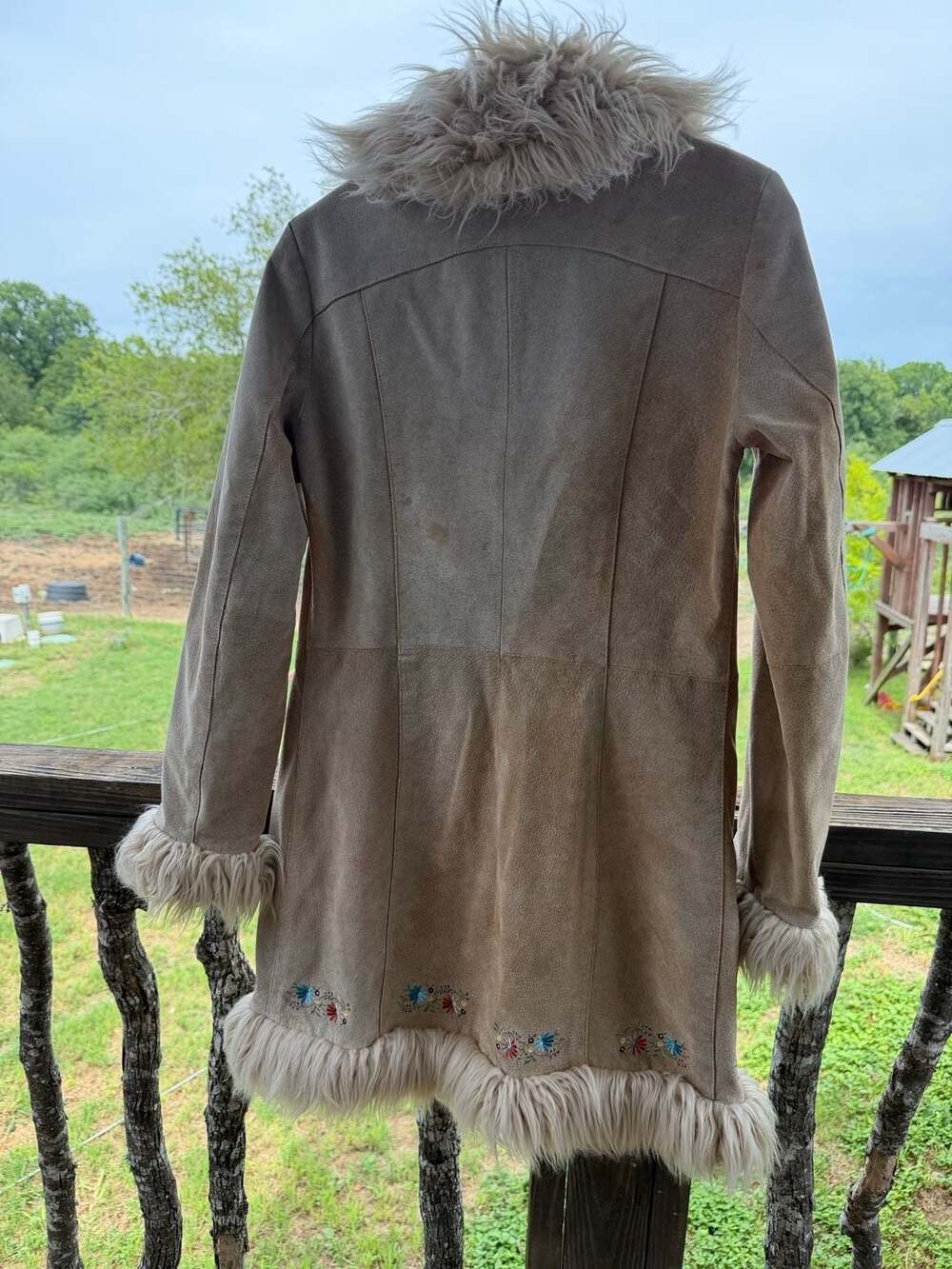 Wilsons Leather Maxima Suede Embroidered Faux Fur Trim Coat Size S - Picture 13 of 16